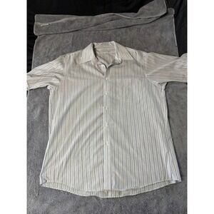American Edition Mens Short Sleeve Button Up Shirt Striped Wrinkle Fre Size 16.5